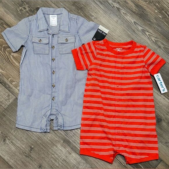 Carter's Other - Carter's & Okie Dokie Baby Rompers Set - Blue/White and Red/White Stripes, NWT